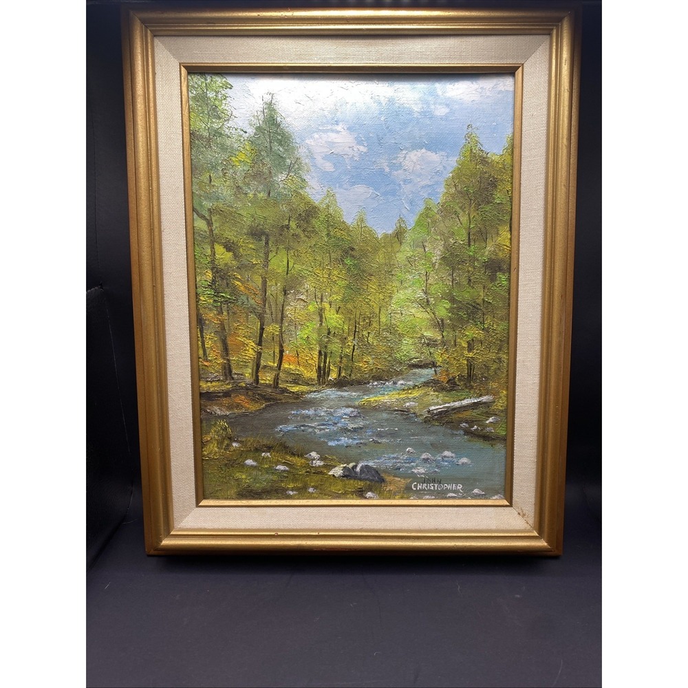 Vtg Indiana Stream 1965 Oil Painting – Signed John Christopher – Framed 15x12 - Picture 2 of 10